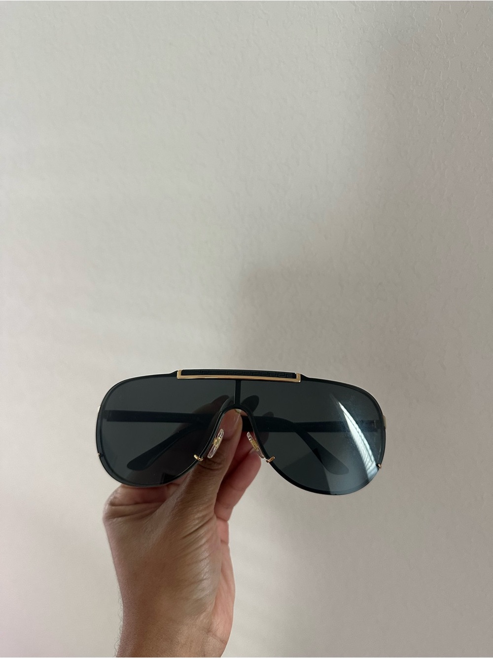 Versace Black Shield Sunglasses with Gold Accent
